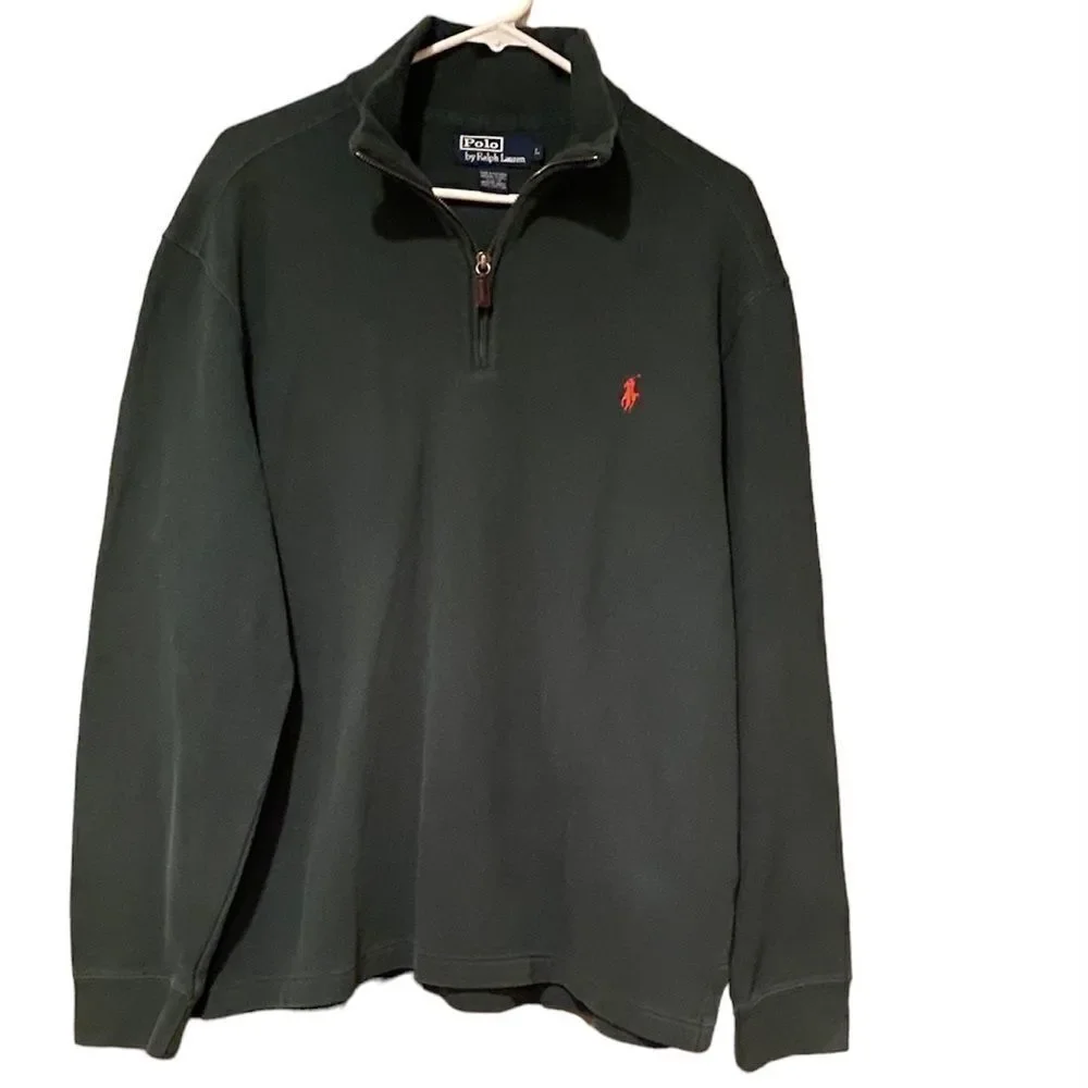 Polo Ralph Lauren Half Zip Green Pullover French Rib Polo Pony Sweatshirt